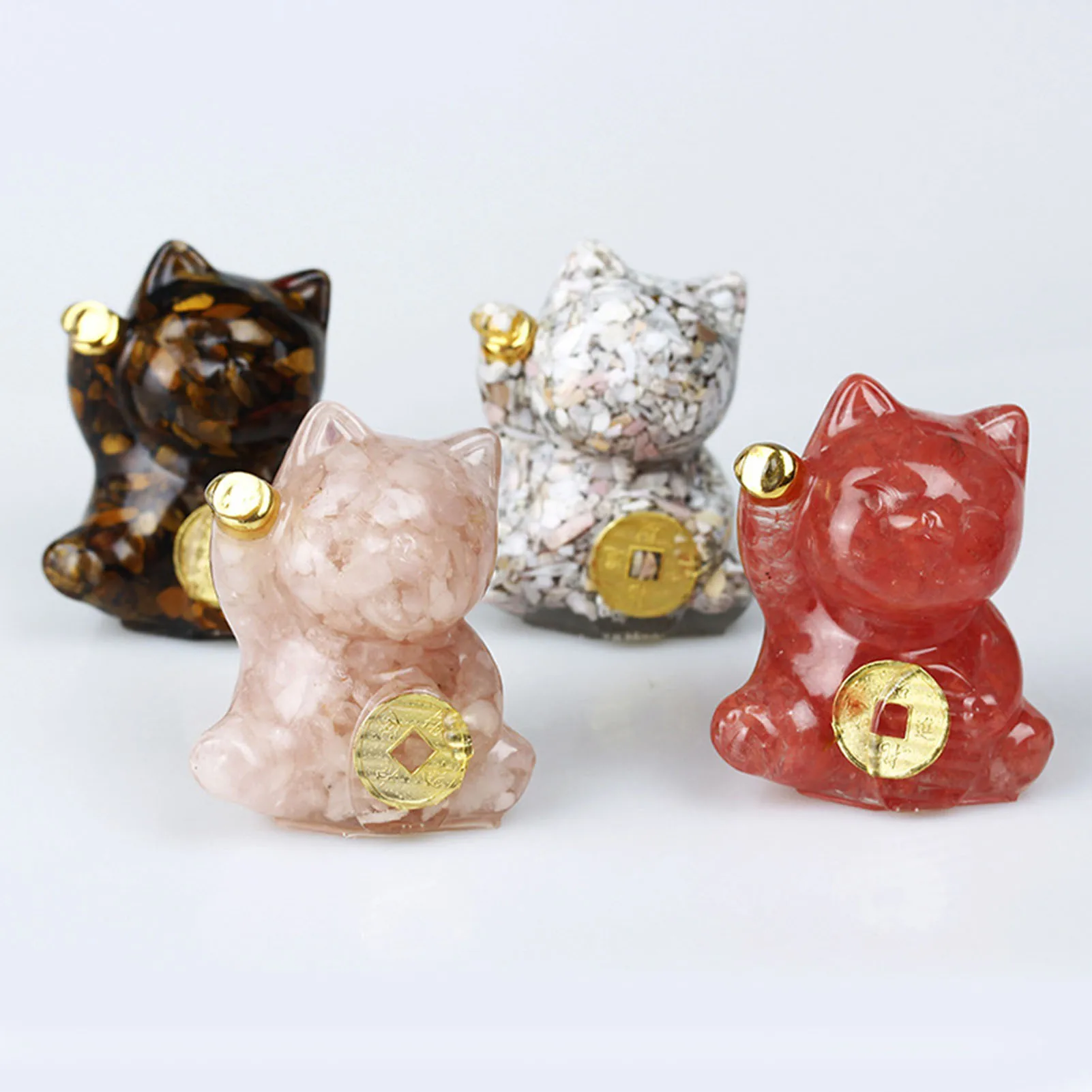 figurine de chat porte bonheur maneki neko, statue de chats d'argent, décoration pour mariage et anniversaire figurine de chat porte bonheur maneki neko, statue de chats d'argent, décoration pour mariage et anniversaire