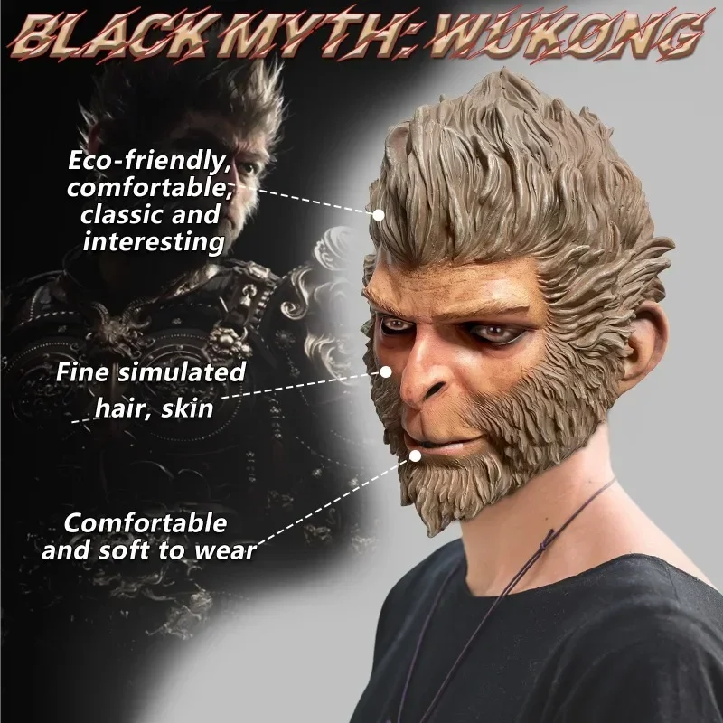 masque intégral en latex black myth wukong, sun wukong monkey, accessoire de cosplay, mascotte tim ade, halloween, fête de carnaval, personnalisé, adulte masque intégral en latex black myth wukong, sun wukong monkey, accessoire de cosplay, mascotte tim ade, halloween, fête de carnaval, personnalisé, adulte