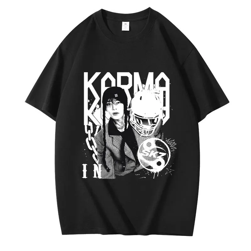 kpop le 4ème album karma t shirt changbin hyunjin felix mode coréenne coton hip hop t shirt harajuku hauts streetwear kpop le 4ème album karma t shirt changbin hyunjin felix mode coréenne coton hip hop t shirt harajuku hauts streetwear