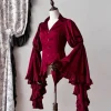 chemisiers à col en v vintage pour femmes, chemises ajustées, manches évasées, volants noirs, harajuku, lolita, y2k, automne, nouveau, 2025