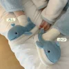 pantoufles de maison douces et moelleuses pour femmes, confortables, antidérapantes, mignonnes baleines, décontractées, chaussures d'intérieur de dessin animé kawaii pour la maison
