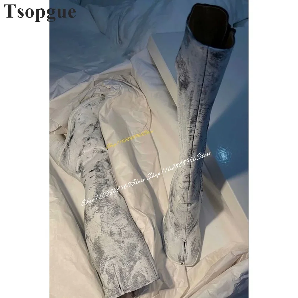 tendance genou haute décontracté tabi bottes épais chaussures à talons hauts pour femmes côté fermeture éclair bout fendu 2024 à la mode zapatos para mujere tendance genou haute décontracté tabi bottes épais chaussures à talons hauts pour femmes côté fermeture éclair bout fendu 2024 à la mode zapatos para mujere