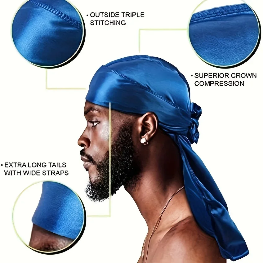 【nouveau】 bonnet durag en soie pour hommes, bandana soyeux du rag doo rag, casquette ondulée à longue queue 【nouveau】 bonnet durag en soie pour hommes, bandana soyeux du rag doo rag, casquette ondulée à longue queue