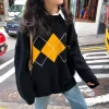 pull en tricot de style japonais pour femme, vêtement d'extérieur, motif diamant, paresseux, mode automne hiver, nouvelle collection