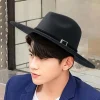 mode large bord britannique fedora chapeau occasion formelle gentleman hiver feutre chapeaux couleur unie décontracté laine chapeaux hommes femmes