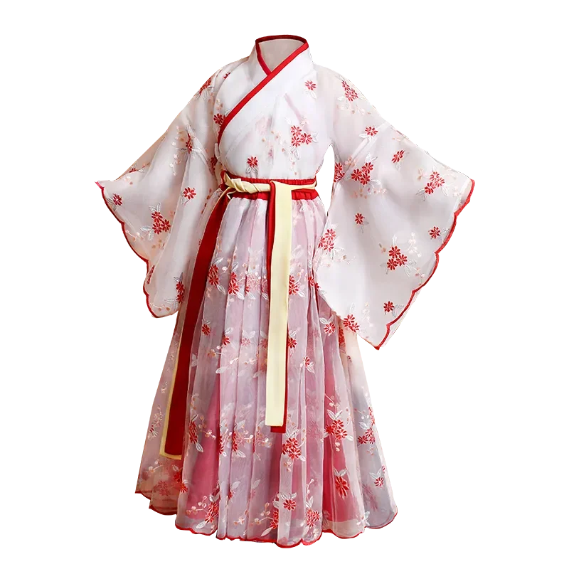 robe chinoise en soie pour filles et enfants, kimono traditionnel chinois vintage ethnique antique, costume de danse, ensemble hanfu cosplay robe chinoise en soie pour filles et enfants, kimono traditionnel chinois vintage ethnique antique, costume de danse, ensemble hanfu cosplay