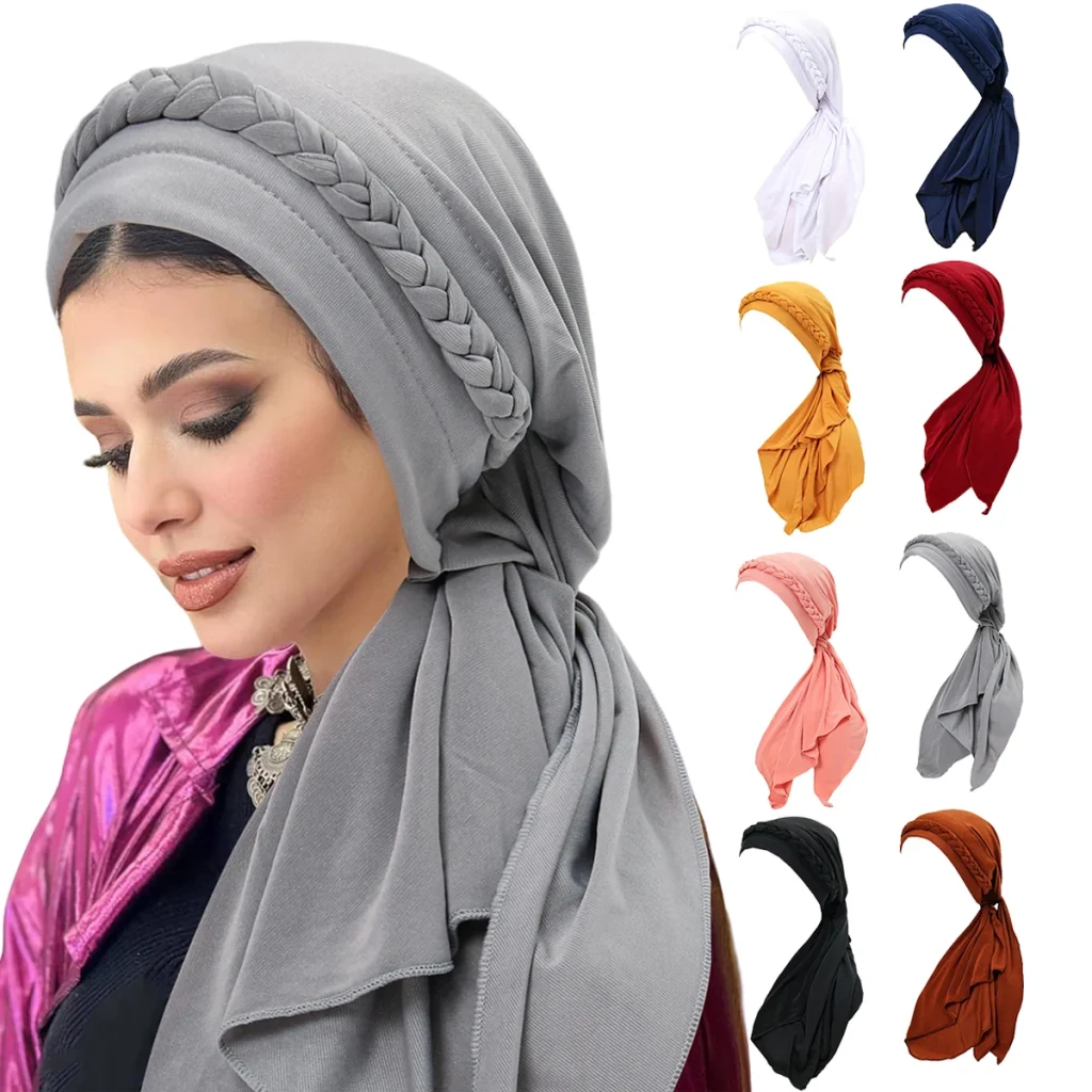 Hijabs musulmans de couleur unie pour femmes, foulard, Turban, chapeau tressé, couverture de cheveux, accessoire tendance, bandeau pour femmes
