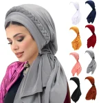 Hijabs musulmans de couleur unie pour femmes, foulard, Turban, chapeau tressé, couverture de cheveux, accessoire tendance, bandeau pour femmes