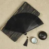 Éventail pliant en bambou en soie de style chinois pour femmes, éventails noirs d'été, décoration de danse pour la maison, cadeau de fête, ornement de maison
