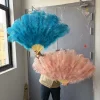 grand éventail personnalisé en plumes d'autruche kaki, 100cm, accessoires de danseuse pour spectacle sur scène, 13 barres, pliable