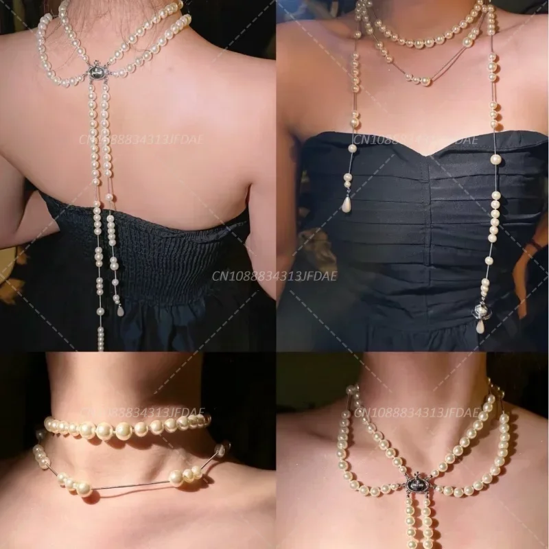 collier multicouche élégant à franges en perles, niche haut de gamme, sensation asymétrique, chaîne de cou drapée, collier vintage tendance collier multicouche élégant à franges en perles, niche haut de gamme, sensation asymétrique, chaîne de cou drapée, collier vintage tendance