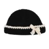 chapeau tricoté à fleurs au crochet de style coréen, ajouré, fait à la main, bonnet tissé à fleurs, mignon et chaud, avec nœud papillon, pour filles