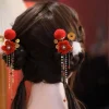 accessoires pour cheveux, épingle à cheveux ancienne de style chinois en perles, rouge avec pompon, pince à cheveux hanfu, boule floue, coiffure pour filles, enfants