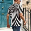 t shirt rayé noir et blanc pour hommes, conception de lignes abstraites, t shirts à col rond, t shirts à manches courtes, mode de plage, cadeau d'anniversaire