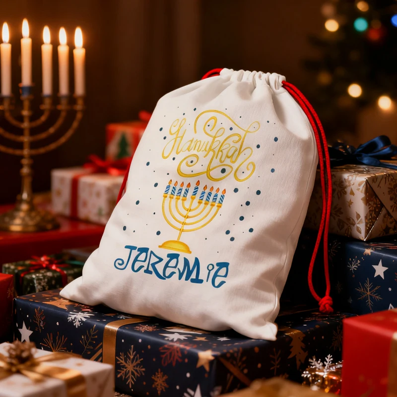 sacs d'emballage cadeaux personnalisés happy hanukkah, sac à cordon pour menorah doré chanukah, fournitures de décoration pour fête de vacances juive sacs d'emballage cadeaux personnalisés happy hanukkah, sac à cordon pour menorah doré chanukah, fournitures de décoration pour fête de vacances juive