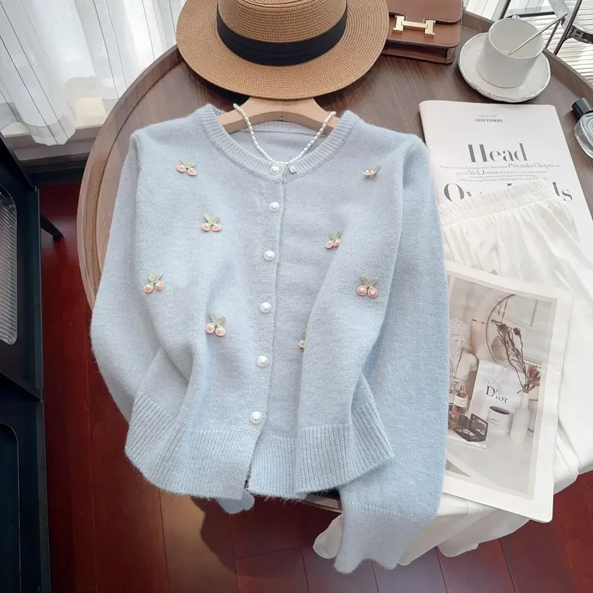 harajuku cerise broderie cardigan pull tricot veste mode coréenne décontracté à manches longues fille esthétique pull femmes kawaii harajuku cerise broderie cardigan pull tricot veste mode coréenne décontracté à manches longues fille esthétique pull femmes kawaii