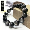 bracelet obsidienne en argent naturel pour hommes et femmes, perles rondes, yeux de chat, transfert de richesse, bracelet en cristal, grand cadeau