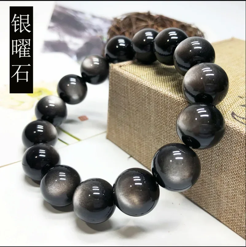 bracelet obsidienne en argent naturel pour hommes et femmes, perles rondes, yeux de chat, transfert de richesse, bracelet en cristal, grand cadeau bracelet obsidienne en argent naturel pour hommes et femmes, perles rondes, yeux de chat, transfert de richesse, bracelet en cristal, grand cadeau