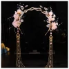 bandeau à fleurs rose, accessoires pour cheveux hanfu chinois, diadèmes longs à pampilles, bandeau féerique pour le front, bijoux pour cheveux, couronne de perles vintage