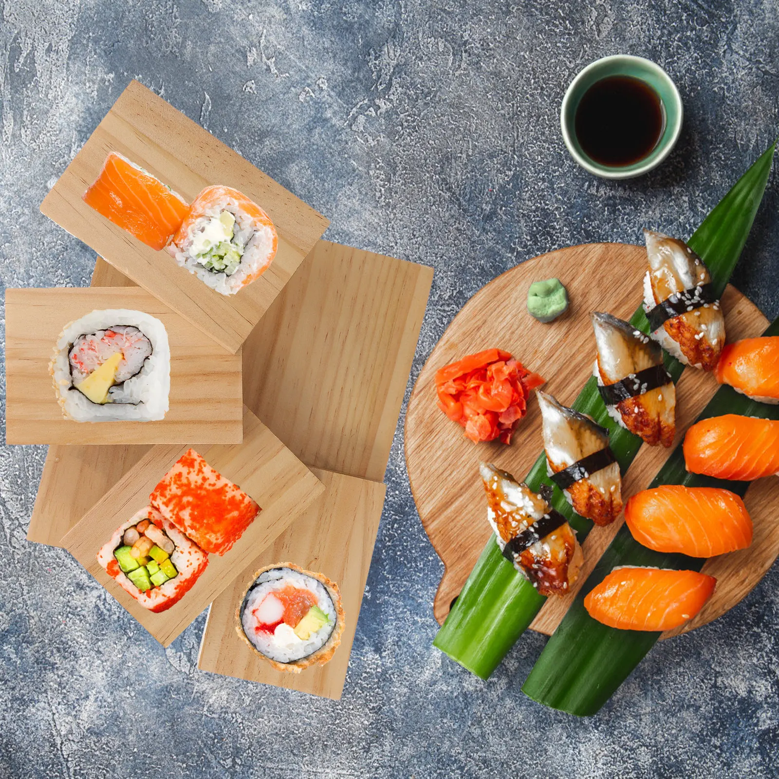 Étaux d'escalier cuisine japonaise, plateau de bateaux à sushi, outil de fruits de mer, restaurant en bois, bateau fait à la main, sashimi, plat froid assorti Étaux d'escalier cuisine japonaise, plateau de bateaux à sushi, outil de fruits de mer, restaurant en bois, bateau fait à la main, sashimi, plat froid assorti