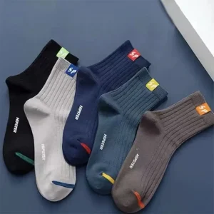 Chaussettes mi-mollet respirantes absorbant la transpiration pour hommes, chaussettes longues, chaussettes chaudes, chaussettes de sport carillon polyvalentes, automne et hiver, 5 paires