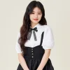broche à nœud en biscuits avec ruban en dentelle noire pour femme, chemise élégante coréenne, accessoires de style collège britannique et japonais, nouveau