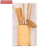 ensemble d'accessoires pour cérémonie du thé en bambou, 6 pièces, avec seau de rangement, fournitures de cérémonie du thé premium pour une expérience de thé authentique