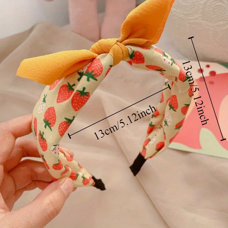 bandeau à nœud papillon imprimé fruits, bandeau à fraises pour femmes et filles, cerceau large coréen en tissu, couvre chef, accessoires pour cheveux quotidiens bandeau à nœud papillon imprimé fruits, bandeau à fraises pour femmes et filles, cerceau large coréen en tissu, couvre chef, accessoires pour cheveux quotidiens