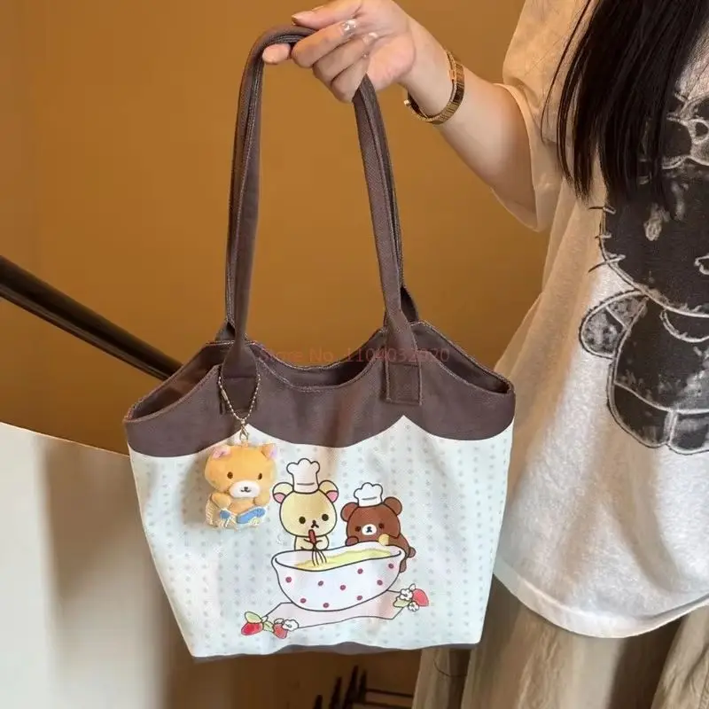 rilakkuma – sac à bandoulière en toile de grande capacité, fourre tout de dessin animé pour les déplacements quotidiens, usage décontracté pour étudiants, cadeaux japonais rilakkuma – sac à bandoulière en toile de grande capacité, fourre tout de dessin animé pour les déplacements quotidiens, usage décontracté pour étudiants, cadeaux japonais