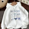 Sweat à capuche imprimé de Style frais avec nœud bleu créatif pour femmes, automne et hiver 2025, sweat à capuche à manches longues pour vêtements pour femmes Sweat à capuche imprimé de Style frais avec nœud bleu créatif pour femmes, automne et hiver 2025, sweat à capuche à manches longues pour vêtements pour femmes
