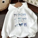 Sweat à capuche imprimé de Style frais avec nœud bleu créatif pour femmes, automne et hiver 2025, sweat à capuche à manches longues pour vêtements pour femmes