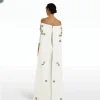 arabie saoudite ivoire satin robes de bal demi manches bandes longueur de plancher formelle occasion robe femmes robes de soirée personnalisé