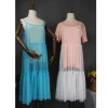 robe en maille transparente japonaise pour femmes, bretelles spaghetti chics d'été, robes de documents solides, rouge, bleu