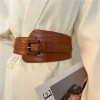 ceinture ultra large rétro polyvalente pour femmes, en cuir pu, style japonais, à la mode, avec boutons à aiguilles