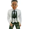 costumes formels blancs à fleurs pour garçons, tenue de mariage à col montant, tuxedos pour enfants, costume de fête 3 pièces (veste + gilet + pantalon)