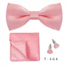 ensemble de nœuds papillon pour hommes, 3 pièces, couleur unie, chemises carrées de poche, boutons de manchette, costume papillon pour affaires, mariage, décoration cravate