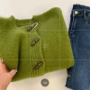 cardigan en fourrure de raton laveur avec bouton en corne verte pour femme, pull décontracté, marchandises européennes, optique, automne et hiver