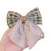 pinces à cheveux avec nœud en tissu vintage, barrette en strass, pince de printemps, mode queue de cheval, épingles à cheveux pour femmes, accessoires pour cheveux