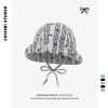chapeau seau à bord rabattable pour femmes, imprimé avec nœud à carreaux doux japonais, été, mince, mignon, polyvalent, dôme pare soleil, casquette de soleil à lacets