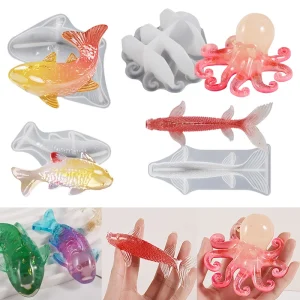Moule en résine époxy 3D en forme de poisson Koi, Animal océan, carpe, poulpe, moulage époxy, moule en Silicone, décoration d&rsquo;aquarium, fabrication de bijoux