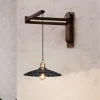 applique japonaise en bois massif, lampe de chevet pour chambre à coucher, style nordique rétro, bras à bascule pliant, pour restaurant, allée, art en fer