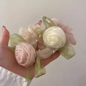 Chouchous à fleurs de rose en maille, accessoires pour cheveux, cravates simples, anneau de cheveux, porte-queue de cheval, ULà cheveux de style coréen, cadeau Chouchous à fleurs de rose en maille, accessoires pour cheveux, cravates simples, anneau de cheveux, porte-queue de cheval, ULà cheveux de style coréen, cadeau