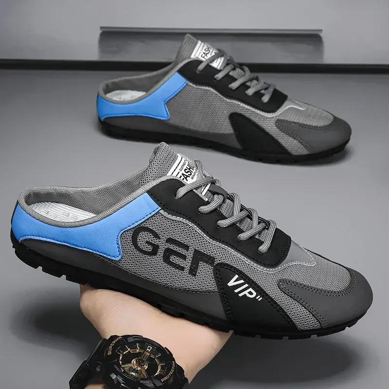 Baotou – pantoufles tendance pour hommes, chaussures d’été respirantes et décontractées, plates vulcanisées, baskets demi-chaussures à enfiler Baotou – pantoufles tendance pour hommes, chaussures d’été respirantes et décontractées, plates vulcanisées, baskets demi-chaussures à enfiler