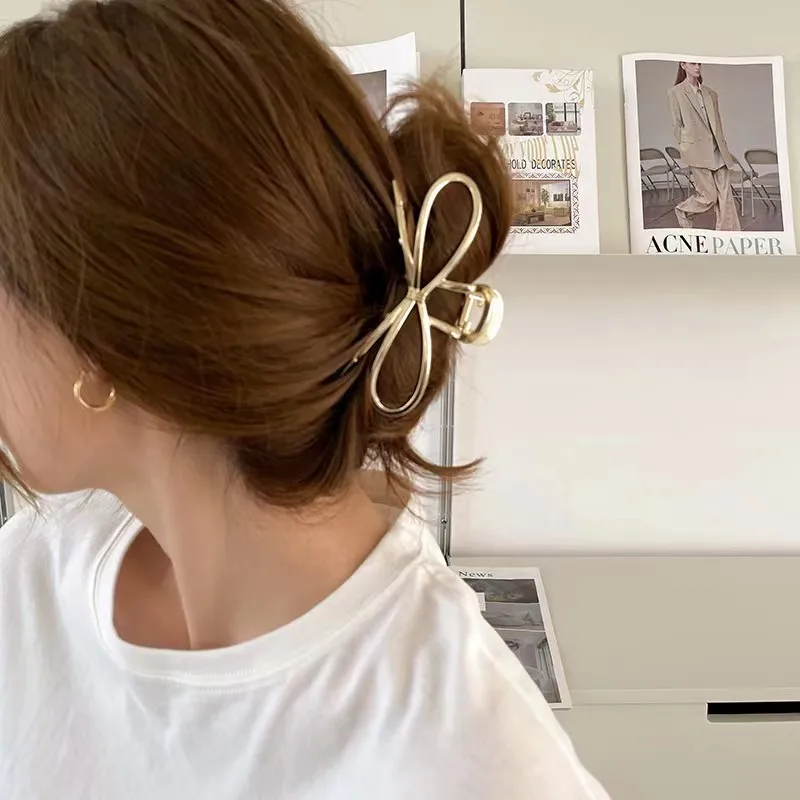 pinces à cheveux en métal avec nœud élégant pour femmes, pince à cheveux géométrique or argent pour filles coréennes, épingle à cheveux creuse, accessoires de mode pinces à cheveux en métal avec nœud élégant pour femmes, pince à cheveux géométrique or argent pour filles coréennes, épingle à cheveux creuse, accessoires de mode