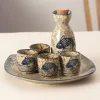 chauffe vin japonais, pot à saké, ensemble de tasses en céramique faites à la main, pot de distribution de vin antique, pot chaud vintage baijiu, tasse à spiritueux