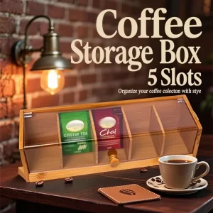 Organisateur de stockage de sachets de thé à 5 fentes, boîte de rangement de capsules de café peu encombrantes faites à la main, organisateur d&rsquo;articles divers de bureau Transparent en bambou