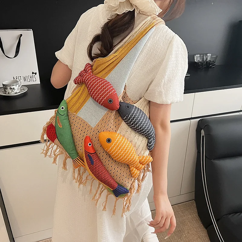 Sacs fourre-tout pour femmes dessin animé japonais poisson Harajuku polyvalent à la mode polyvalent nouveau sac à main de haute qualité marque de luxe sac à bandoulière Sacs fourre-tout pour femmes dessin animé japonais poisson Harajuku polyvalent à la mode polyvalent nouveau sac à main de haute qualité marque de luxe sac à bandoulière