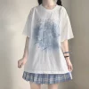japonais blanc femme t shirts 2025 blusas mujer de moda à manches courtes graffiti surdimensionné hauts mode t shirt vêtements pour adolescents