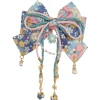 fille de style japonais avec estampage à chaud, accessoire pour cheveux avec nœud en fleurs de cerisier, clip de bord à pampilles lolita
