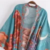 robe kimono à manches chauve souris et col en v pour femme, tenue de plage, style bohème, imprimé floral, Étoile, pour dîner, Été
